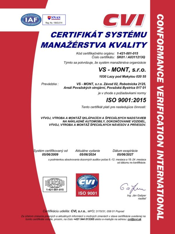 Certifikát systému manažérstva kvality