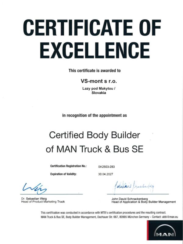 MAN Certifikát